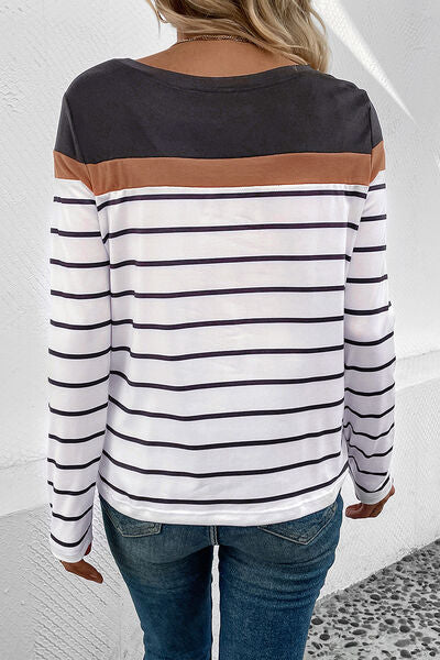 Gestreiftes Langarm-T-Shirt mit Rundhalsausschnitt