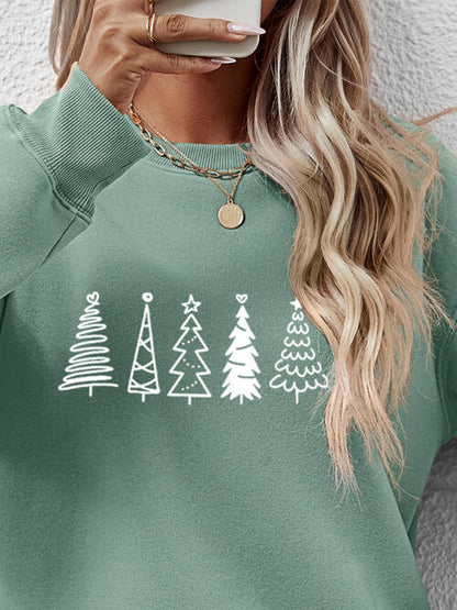 Sweatshirt mit überschnittener Schulter und Weihnachtsbaum Grafik