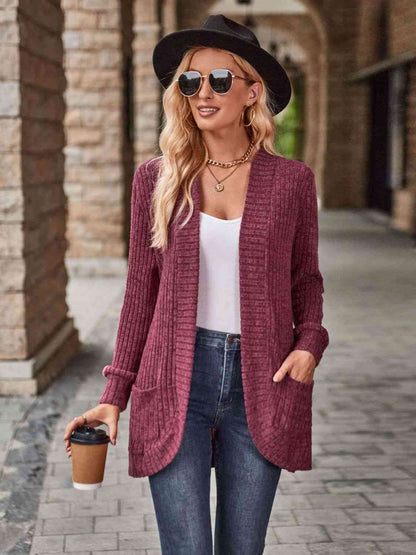 Strickjacke mit offener Vorderseite und Taschen