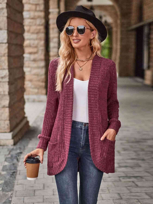 Strickjacke mit offener Vorderseite und Taschen