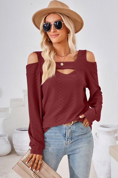 T-Shirt mit Cut-Out, eckigem Ausschnitt und Cold-Shoulder-Design