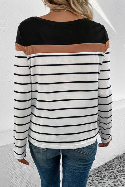 Gestreiftes Langarm-T-Shirt mit Rundhalsausschnitt