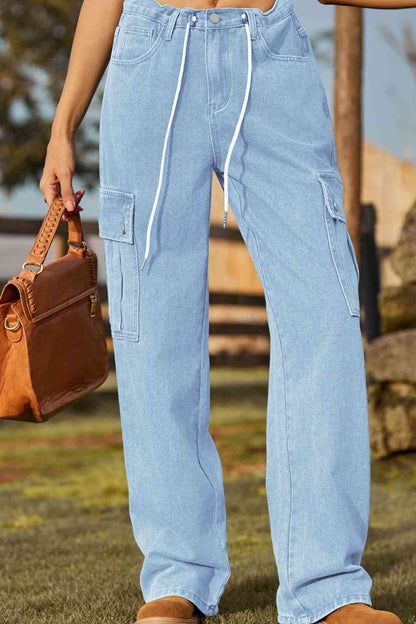 Loose Fit Jeans mit Kordelzug und Tasche