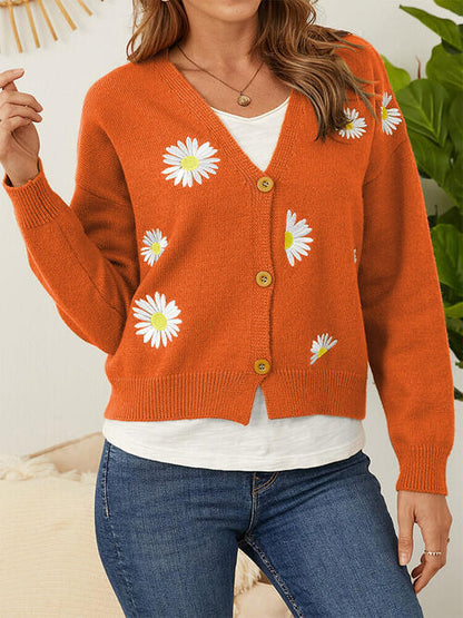 Cardigan mit Blumenmuster, Knopfleiste vorn und überschnittenen Schultern