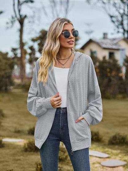 Langärmlige Jacke mit Reißverschluss und Kordelzug