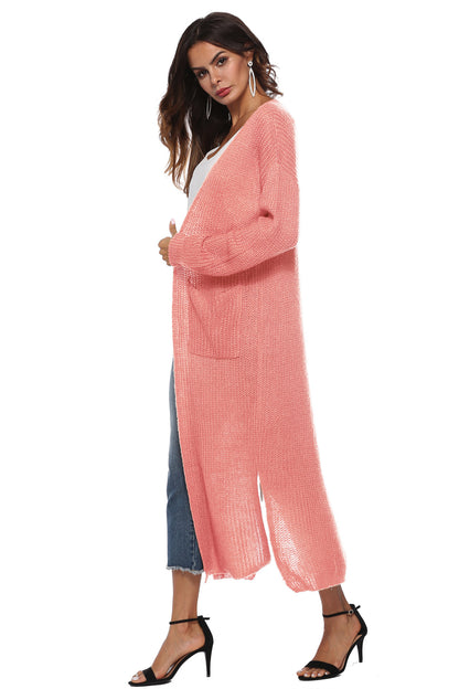 Langärmlige Strickjacke mit offener Vorderseite und Knöpfen