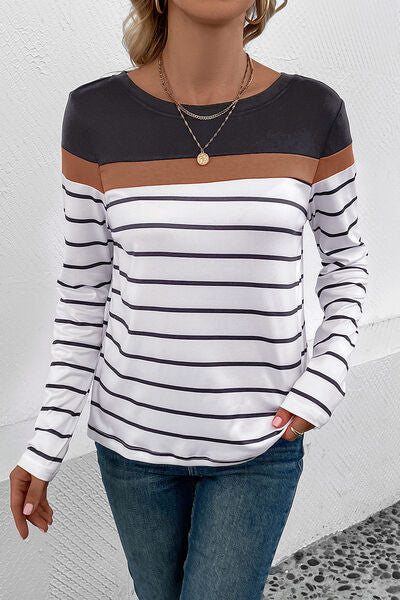Gestreiftes Langarm-T-Shirt mit Rundhalsausschnitt