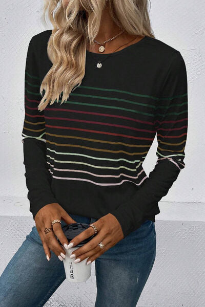 Gestreiftes Langarm-T-Shirt mit Rundhalsausschnitt