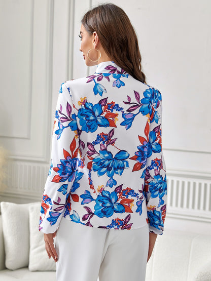 Langärmlige Bluse mit Blumenmuster und Bindeband am Kragen