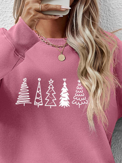 Sweatshirt mit überschnittener Schulter und Weihnachtsbaum Grafik