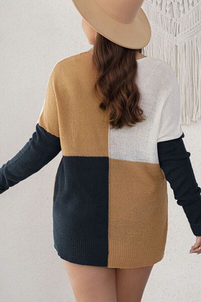 Suéter con cuello redondo y bloques de color de talla grande