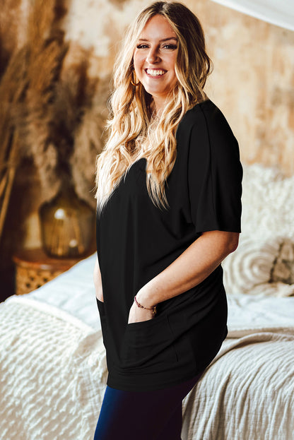 Kurzärmliges Top mit Rundhalsausschnitt und Taschen