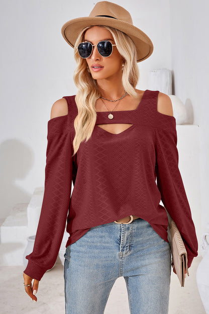 T-Shirt mit Cut-Out, eckigem Ausschnitt und Cold-Shoulder-Design