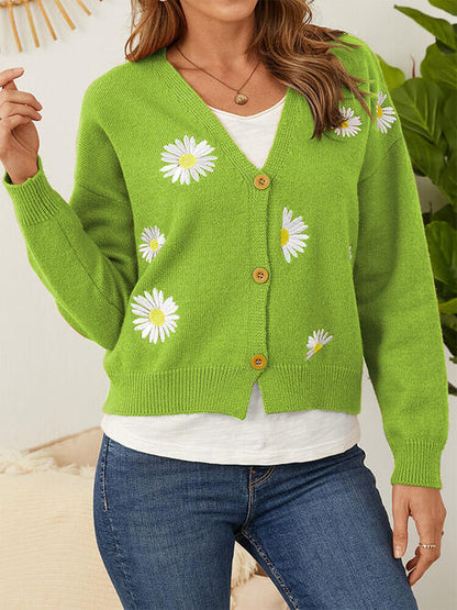 Cardigan mit Blumenmuster, Knopfleiste vorn und überschnittenen Schultern