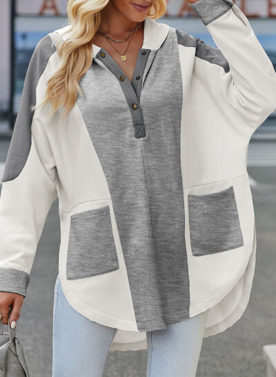 Sudadera con capucha y cierre de cremallera en bloques de color