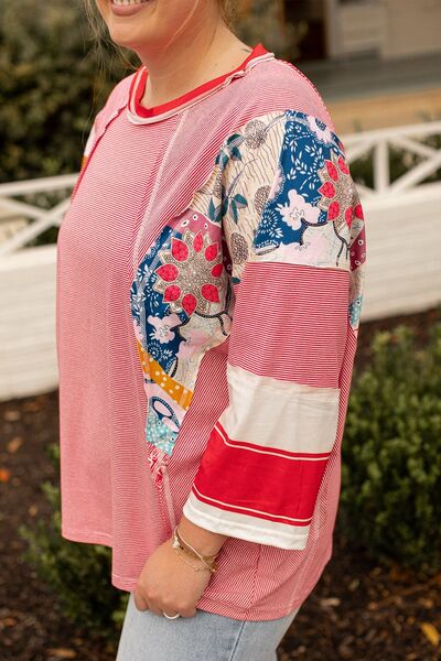 Sweatshirt mit Rundhalsausschnitt und sichtbaren Nähten in Übergröße mit Streifen