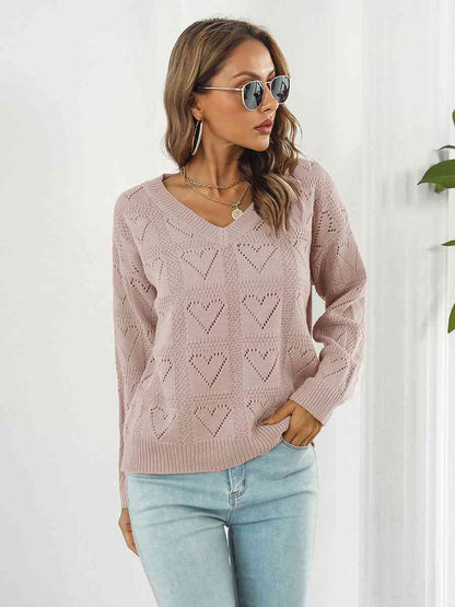 Durchbrochener Pullover mit V-Ausschnitt