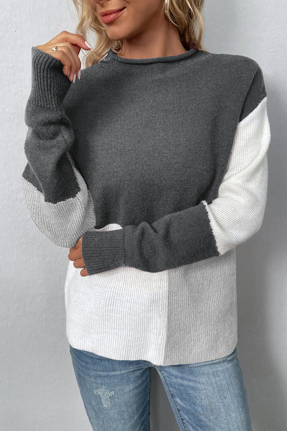 Pullover mit Rundhalsausschnitt und überschnittenen Schultern und Farbblockdesign