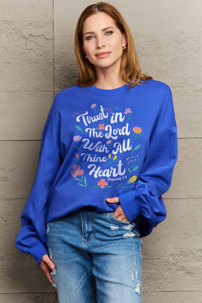 Sweatshirt mit Blumen-Slogan „Simply Love“ in voller Größe