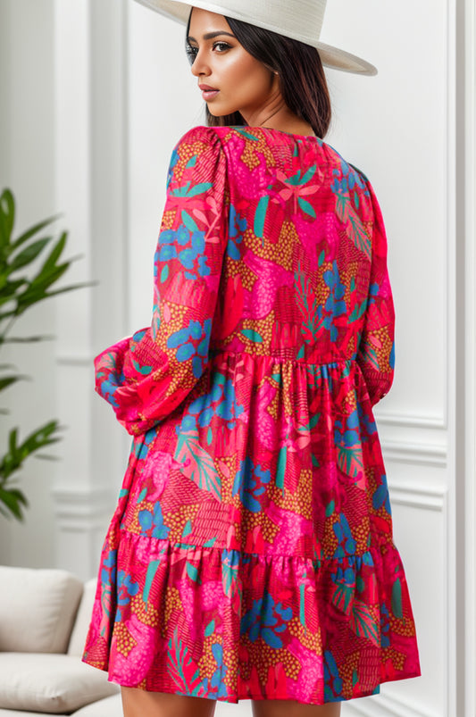 Bedrucktes Minikleid mit Ballonärmeln