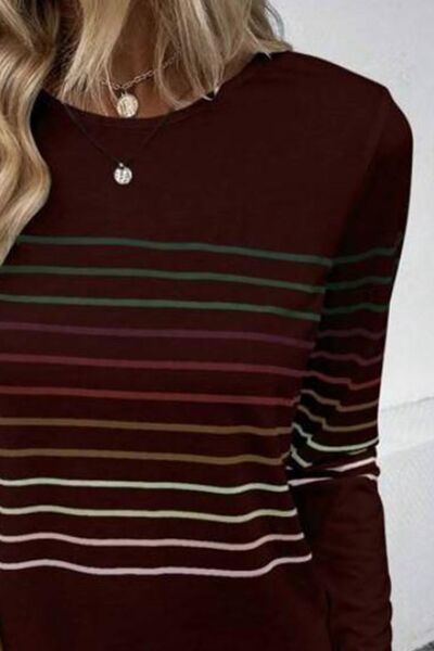 Gestreiftes Langarm-T-Shirt mit Rundhalsausschnitt