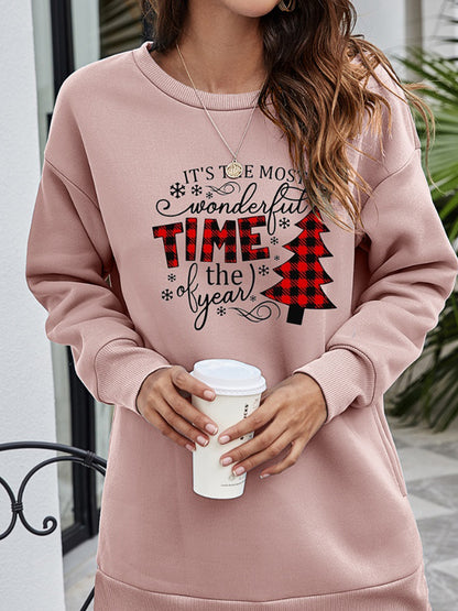 Sweatshirt mit überschnittener Schulter und Weihnachtsbaum Grafik