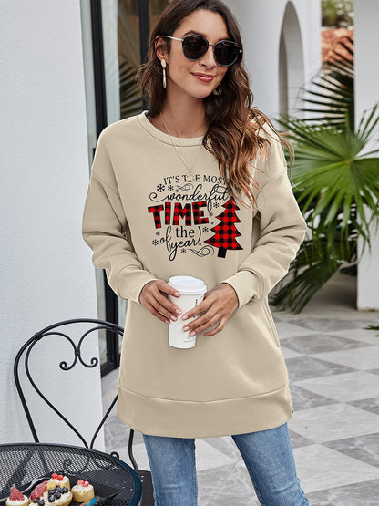 Sweatshirt mit überschnittener Schulter und Weihnachtsbaum Grafik