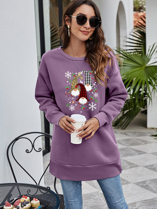 Sweatshirt mit Rundhalsausschnitt und überschnittenen Schultern und Grafik