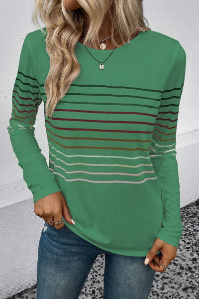 Gestreiftes Langarm-T-Shirt mit Rundhalsausschnitt
