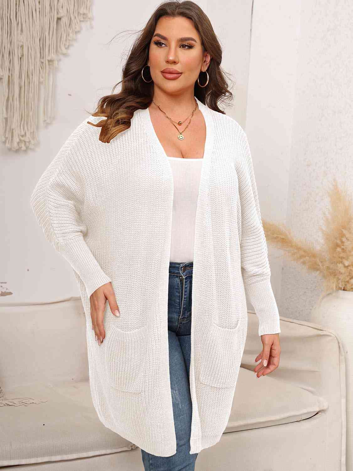 Strickjacke mit offener Vorderseite und Taschen in Übergröße