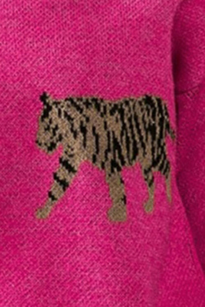Pullover mit Rundhalsausschnitt und überschnittenen Schultern und Tigermuster