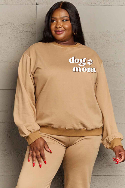 Simply Love – Simply Love – Sweatshirt in voller Größe mit Rundhalsausschnitt und überschnittenen Schultern und „DOG MOM“-Grafik