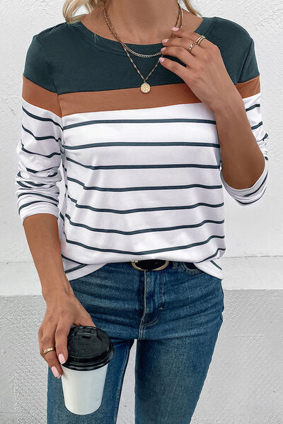 Gestreiftes Langarm-T-Shirt mit Rundhalsausschnitt