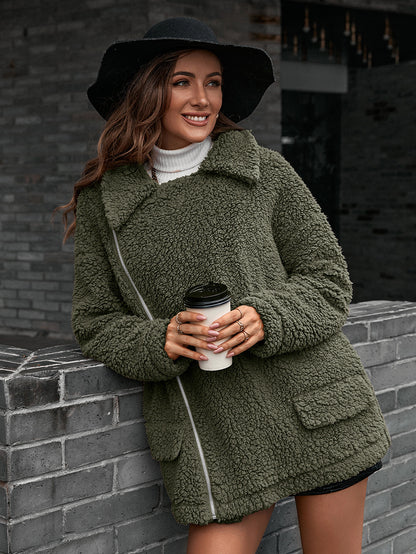 Double Take Teddyjacke mit Reißverschlusskragen