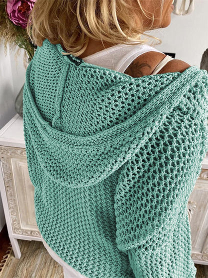 Jersey calado de manga larga con capucha