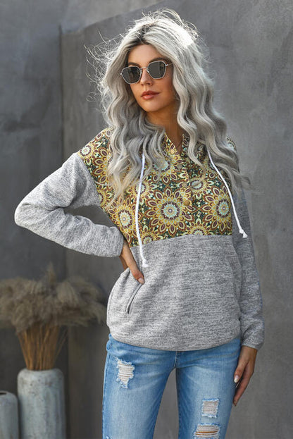 Hoodie mit Blumenmuster und halblangem Druckknopf