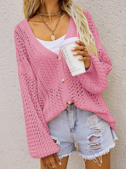 Strickjacke mit durchbrochener Knopfleiste vorne